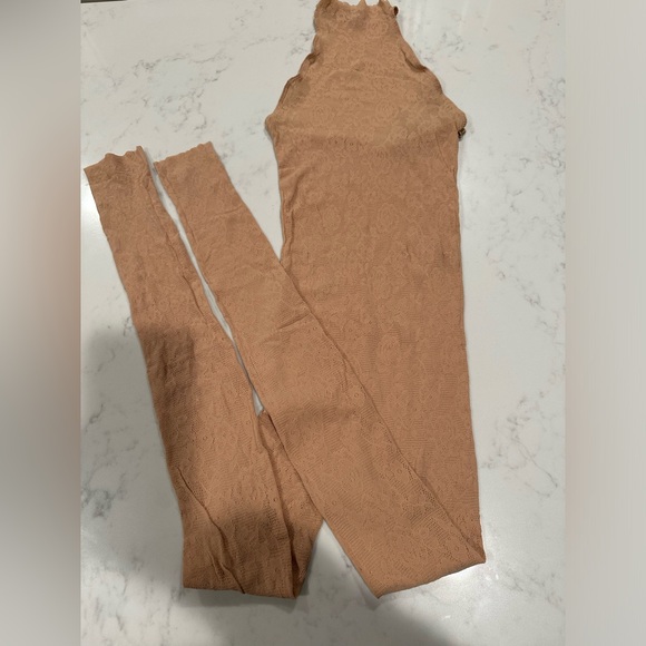 Skims Knit Lace Catsuit Halter Onesie in Clay Size 3X & 4X - Picture 8 of 9